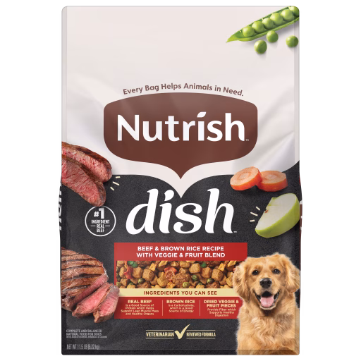 Nutrish Dish Beef & Brown Rice Recipe with Veggie & Fruit Blend Dry Dog Food 11.5 pound bag