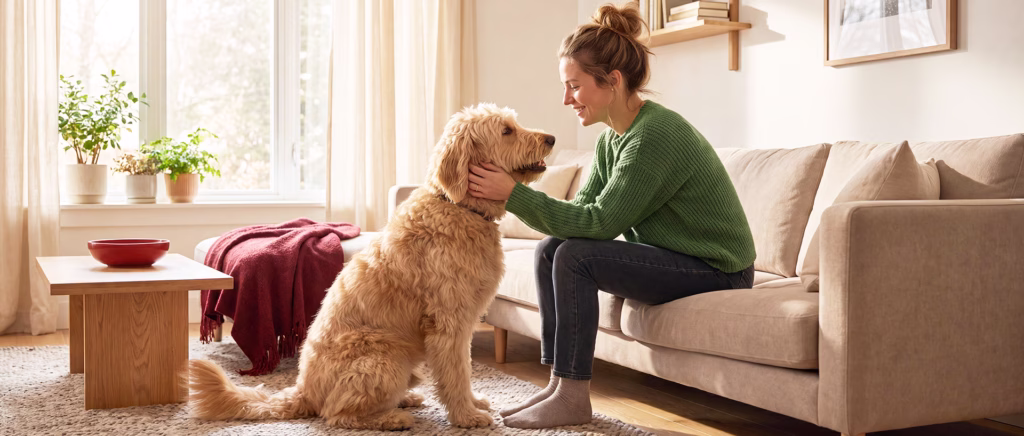 woman petting dog