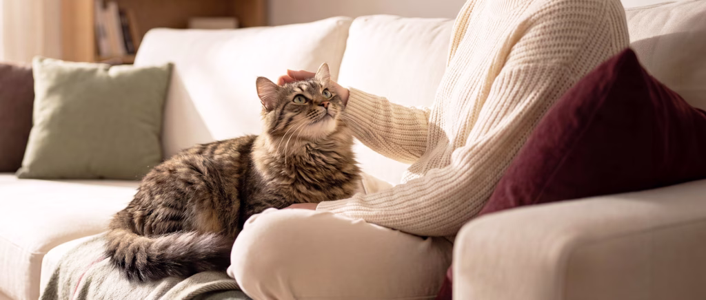 woman petting cat