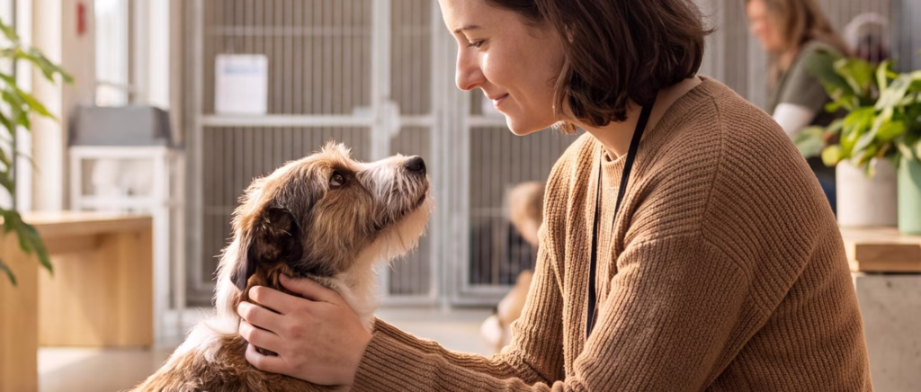woman petting dog