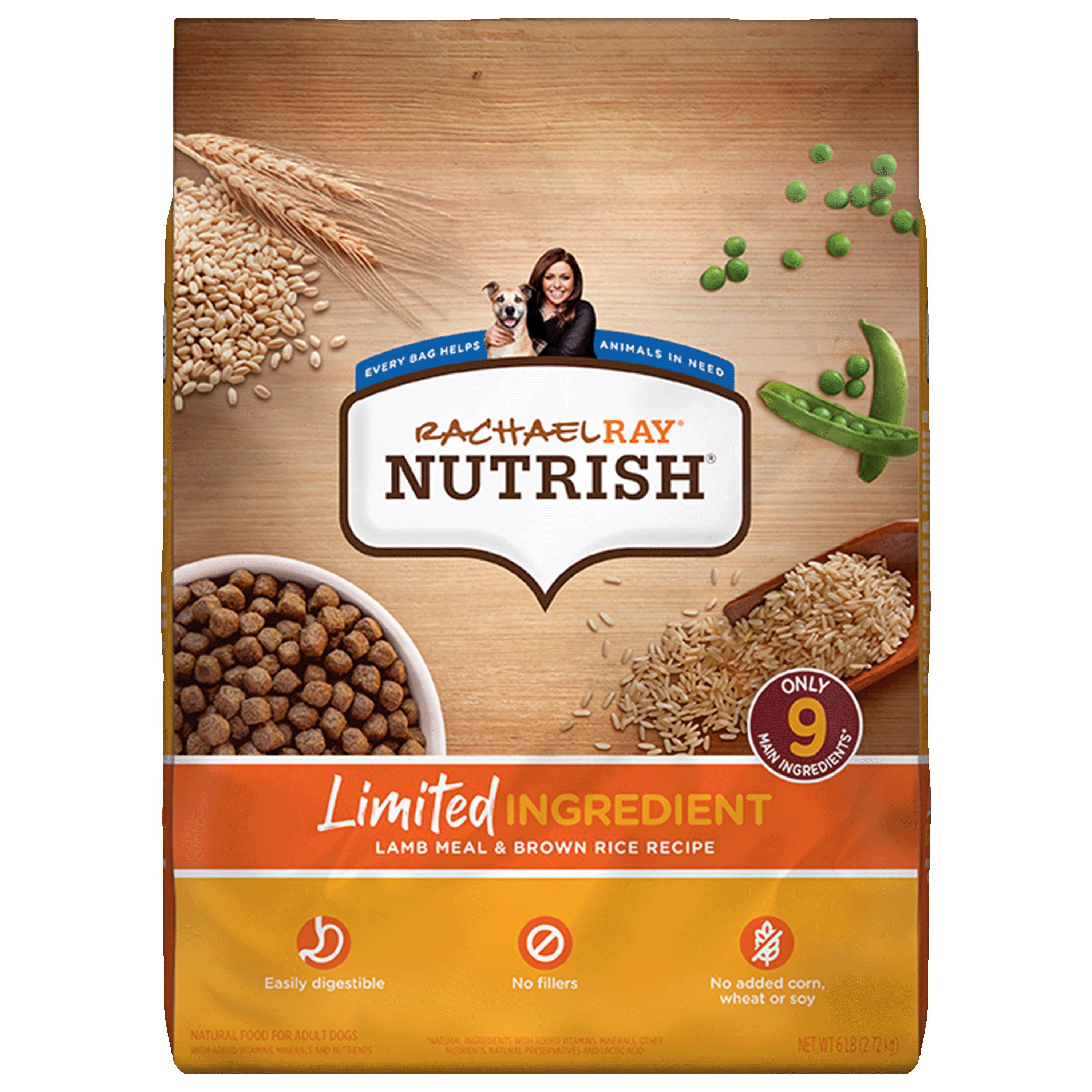 Rachael Ray Nutrish Just 6 Limited Ingredient Diet Lamb Meal & Brown Rice Recipe Dry Dog Food