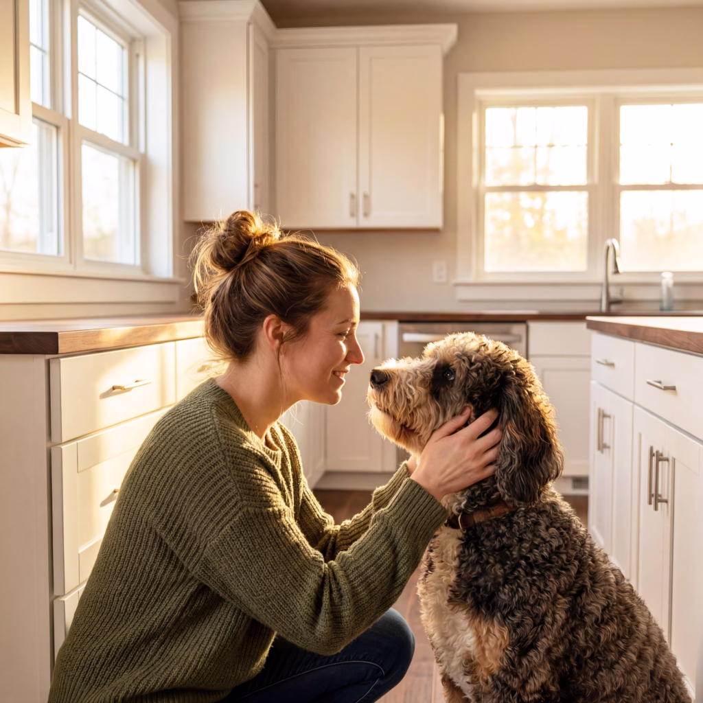 Woman and dog together